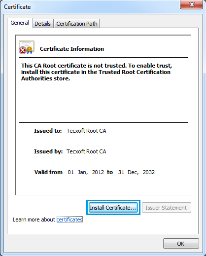 Click install certificate on general tab.